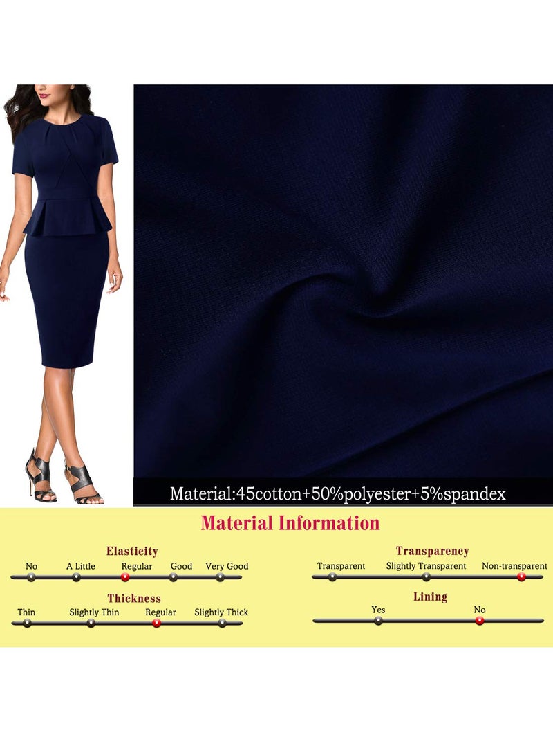 VFSHOW Womens Dark Blue Pleated Crew Neck Peplum Work Business Office Church Bodycon Pencil Sheath Dress 3593 BLU XL - Image 5